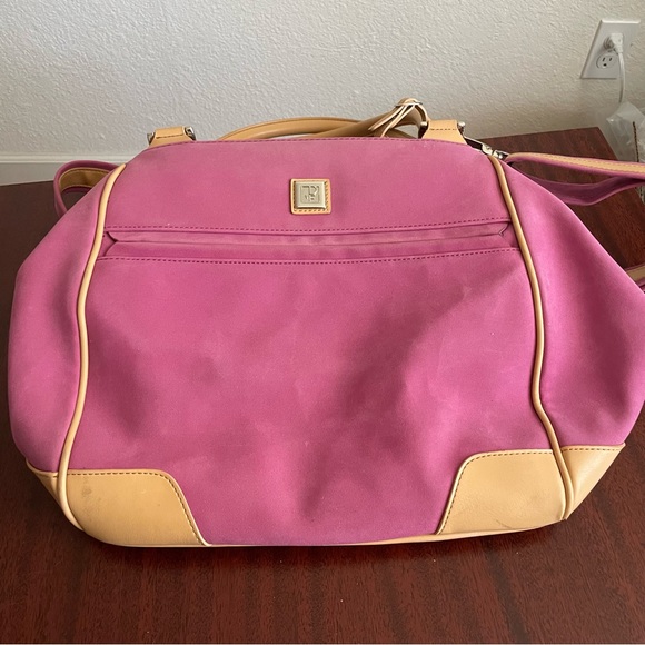 Diane Von Fustenberg DVF Lavander Rose Mauve Canvas Leather Trim Weekender Bag - Picture 3 of 16